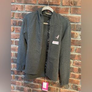 Susan G. Komen Breast Cancer Ribbon Earth Yoga Dark Gray Zip Hoodie size Medium